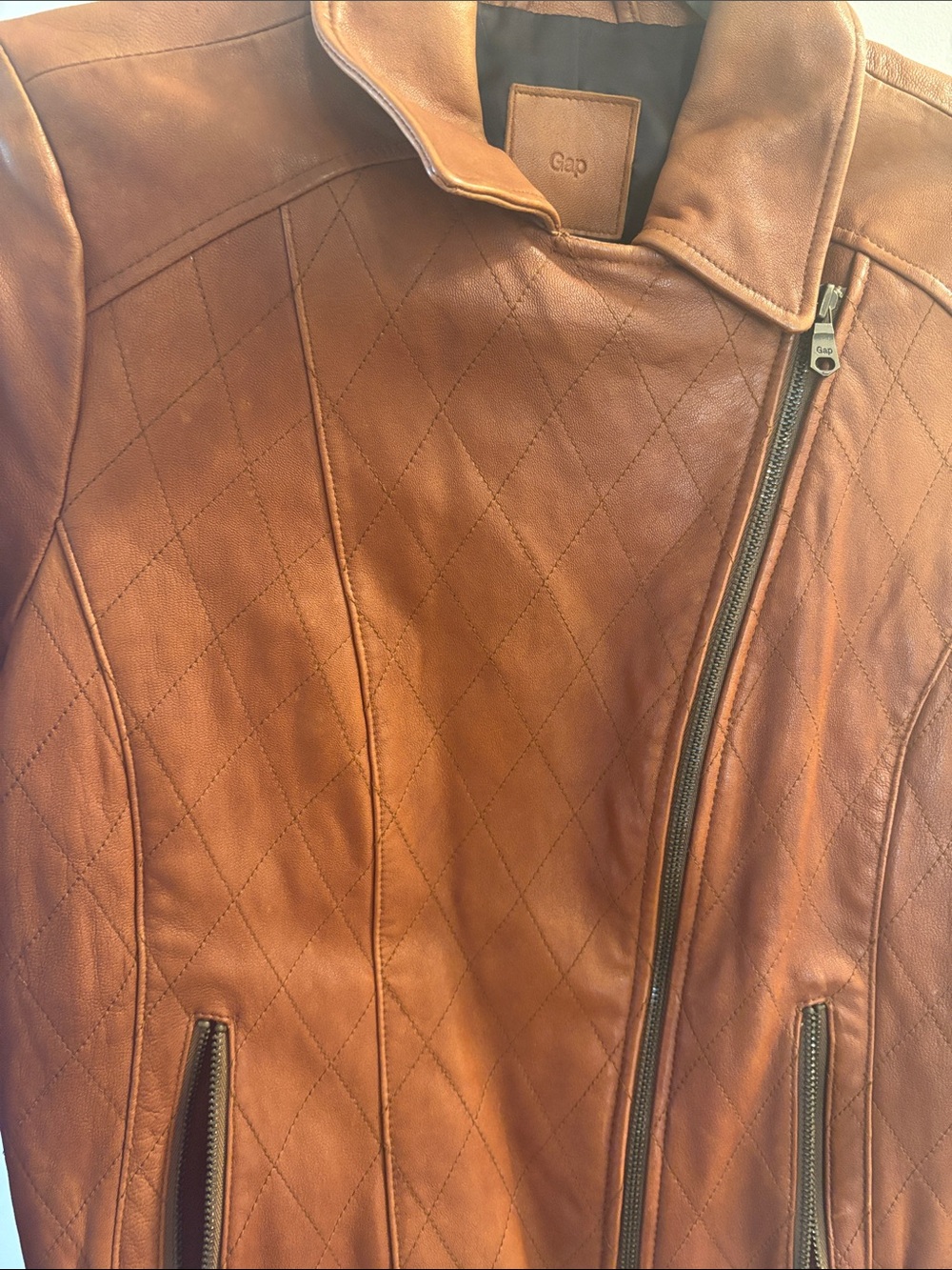 GAP Light Brown Quilted Leather Moto Jacket - Picture 6 of 7